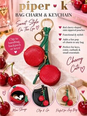 Piper K Cherry Zip Bag Charm & Key Chain